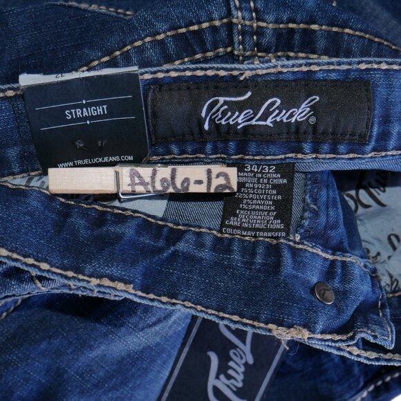 True Luck Straight Leg Jeans Dark Wash Denim Thick Stitch Men's Size 34x32 BKE - Picture 7 of 9